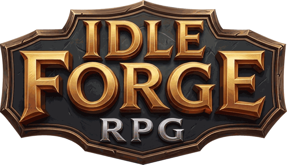 The Idle Forge RPG logo with gold fantasy lettering on a dark shield.